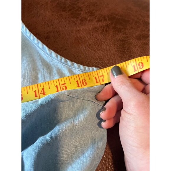 Cloth & Stone XS Blue Chambray Midi Dress W/ Pockets & Belt Summer Beach Date - Picture 7 of 8